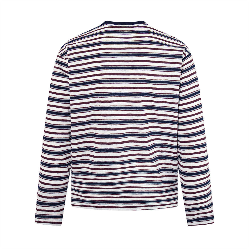 Striped T-Shirt Men's Long Sleeve Crew Neck Relaxed Fit