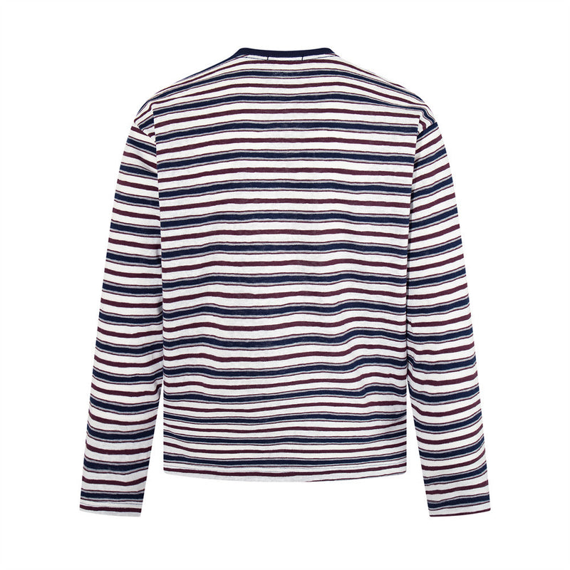 Striped T-Shirt Men's Long Sleeve Crew Neck Relaxed Fit