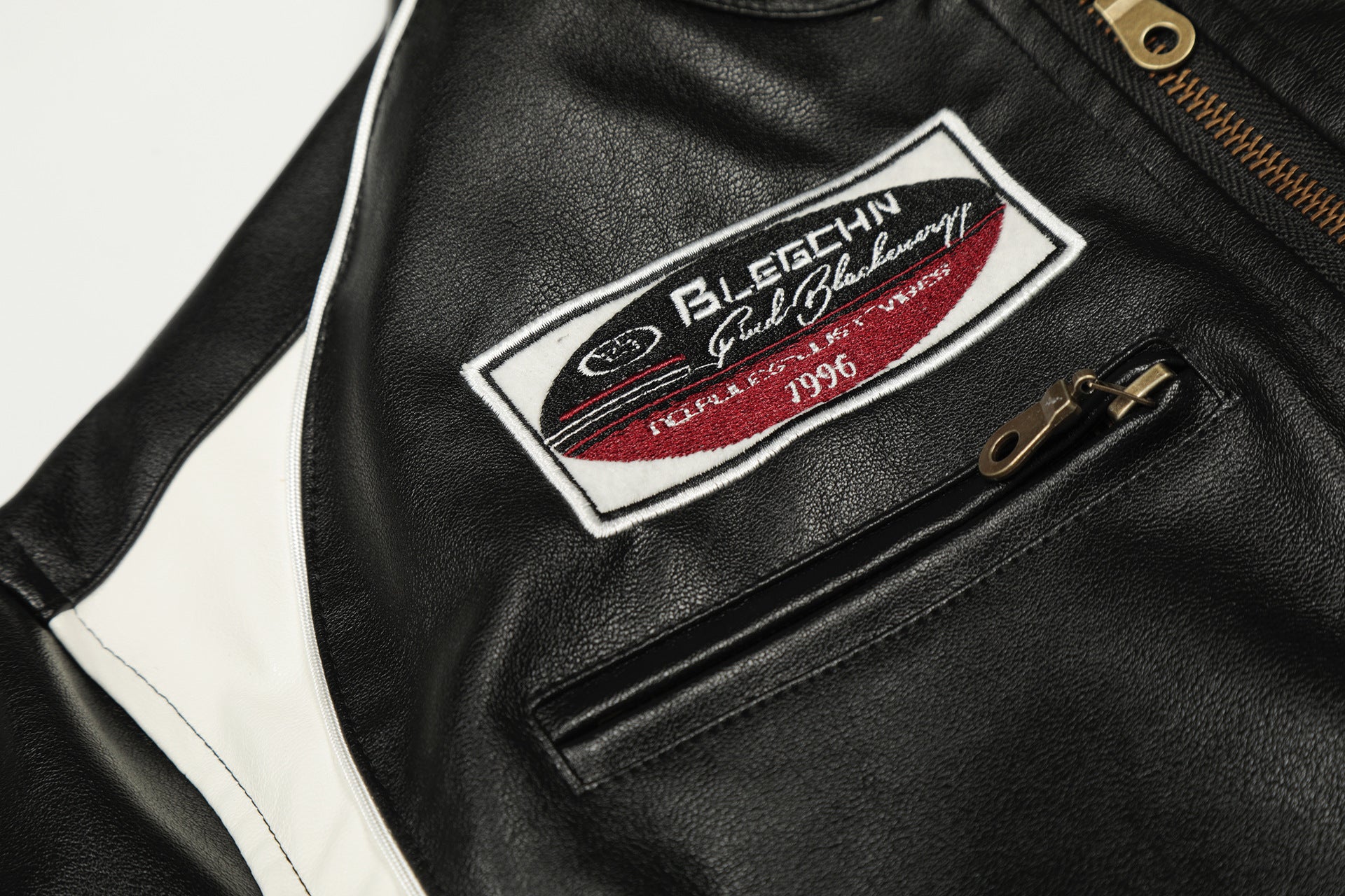 Veste moto de course en similicuir PU – Blouson biker noir à empiècements contrastants