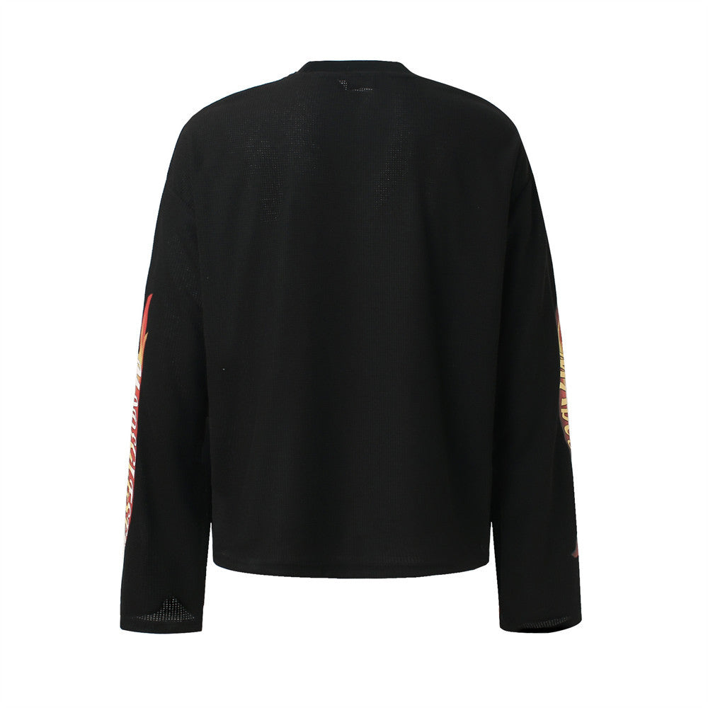American Dumpster Hellsport Graphic Long-Sleeve Waffle-Knit Tee – Oversized