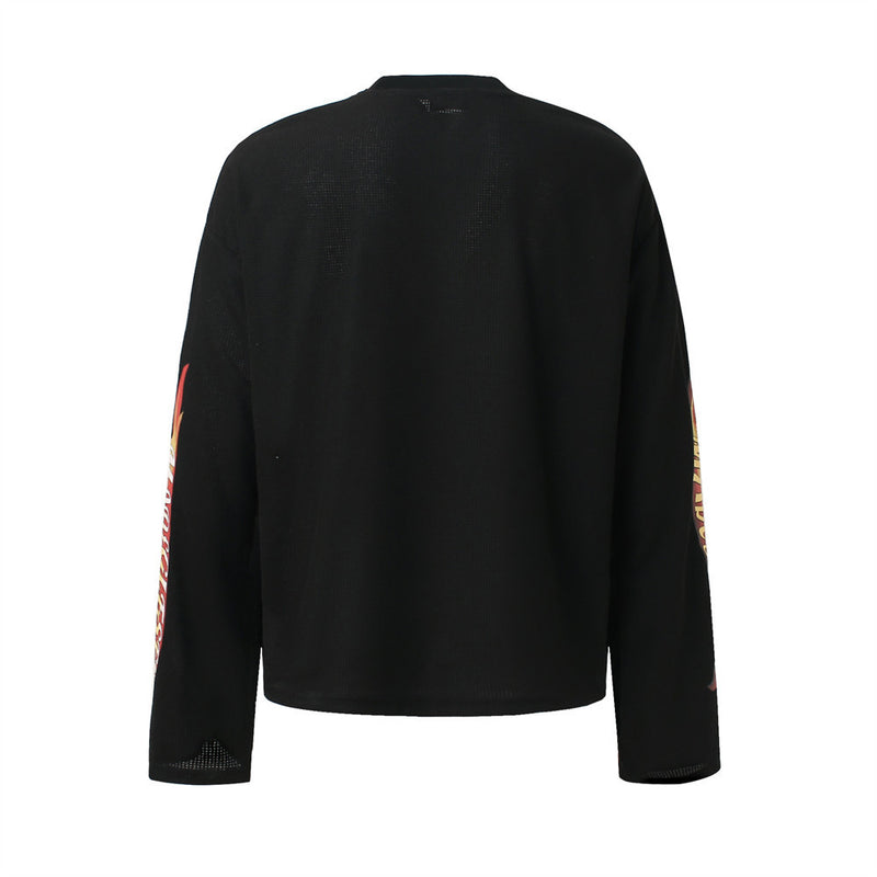 American Dumpster Hellsport Graphic Long-Sleeve Waffle-Knit Tee – Oversized
