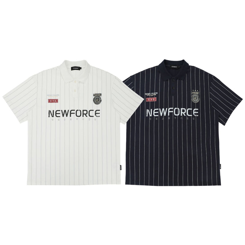 Men's Short Sleeve Pinstripe Polo Shirt – Oversized Varsity Graphic Jersey