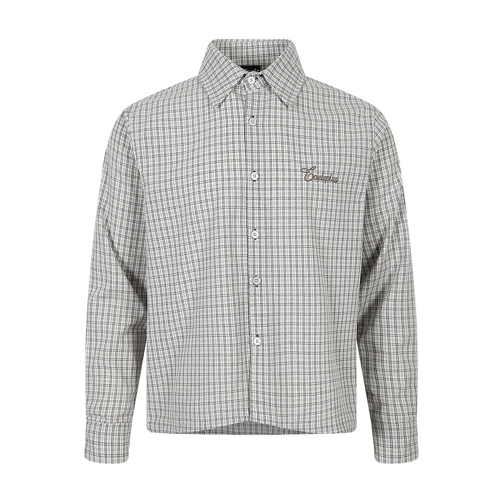 Plaid Long-Sleeve Button-Up Shirt – Relaxed Fit with Embroidered Logo