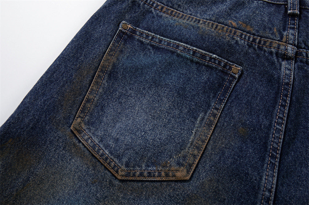 Distressed Patch Wide-Leg Jeans – Grunge Punk Washed Denim