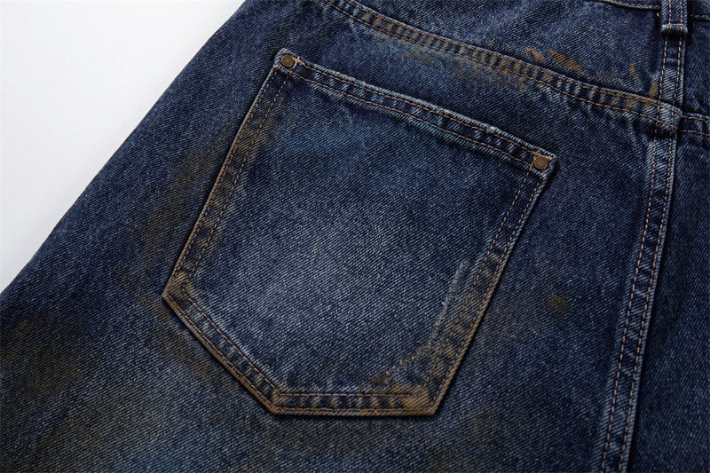Distressed Patch Wide-Leg Jeans – Grunge Punk Washed Denim