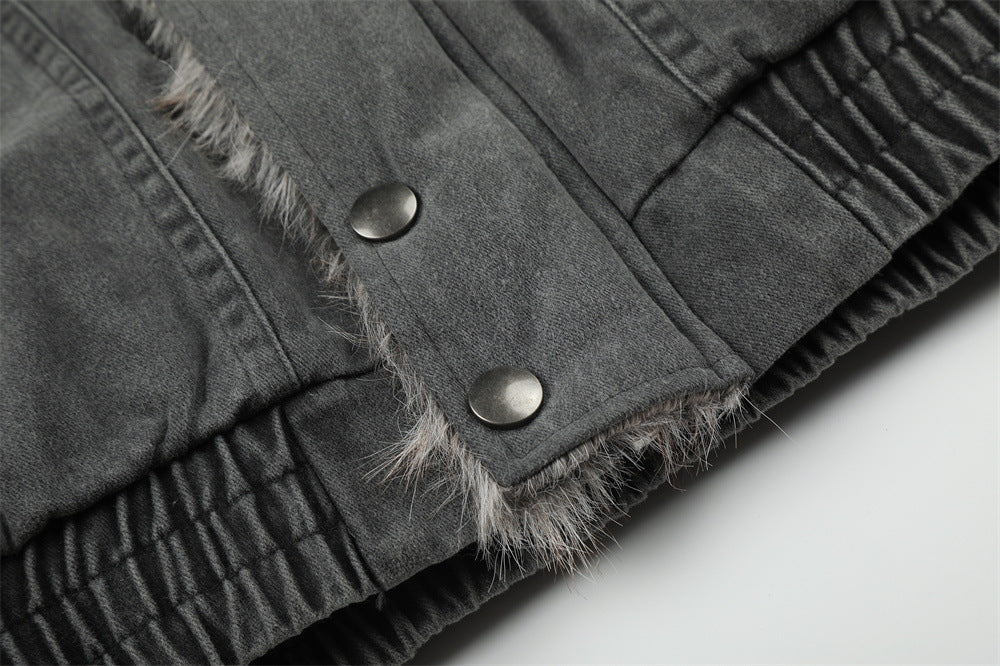 Men's Faux Fur-Lined Bomber Jacket – Studded Workwear Cotton Padded Coat