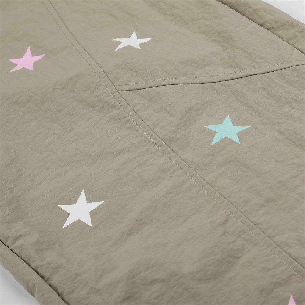 Star Print Wide Leg Parachute Pants – Drawstring Baggy Track Trousers