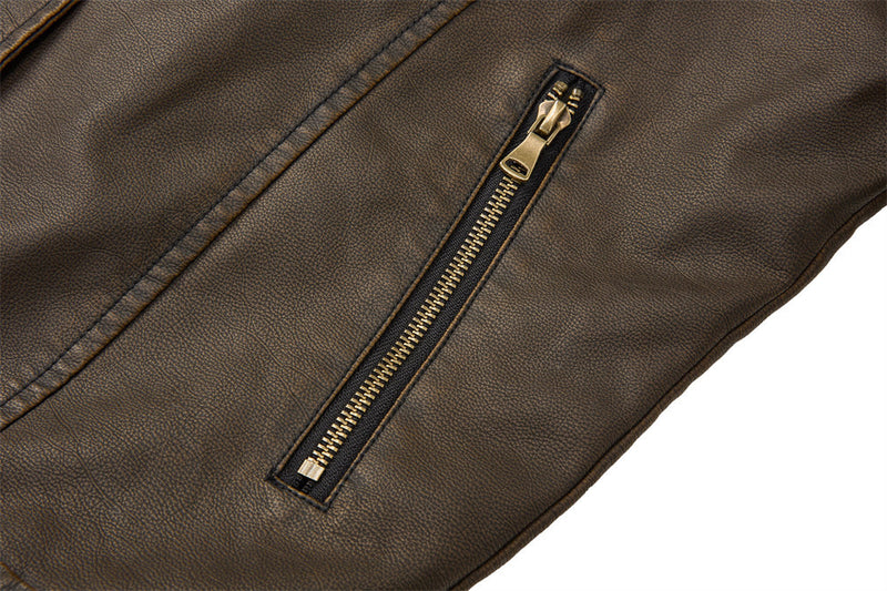 Men's Vintage Punk Multi-Zip PU Leather Moto Jacket – Distressed Brown