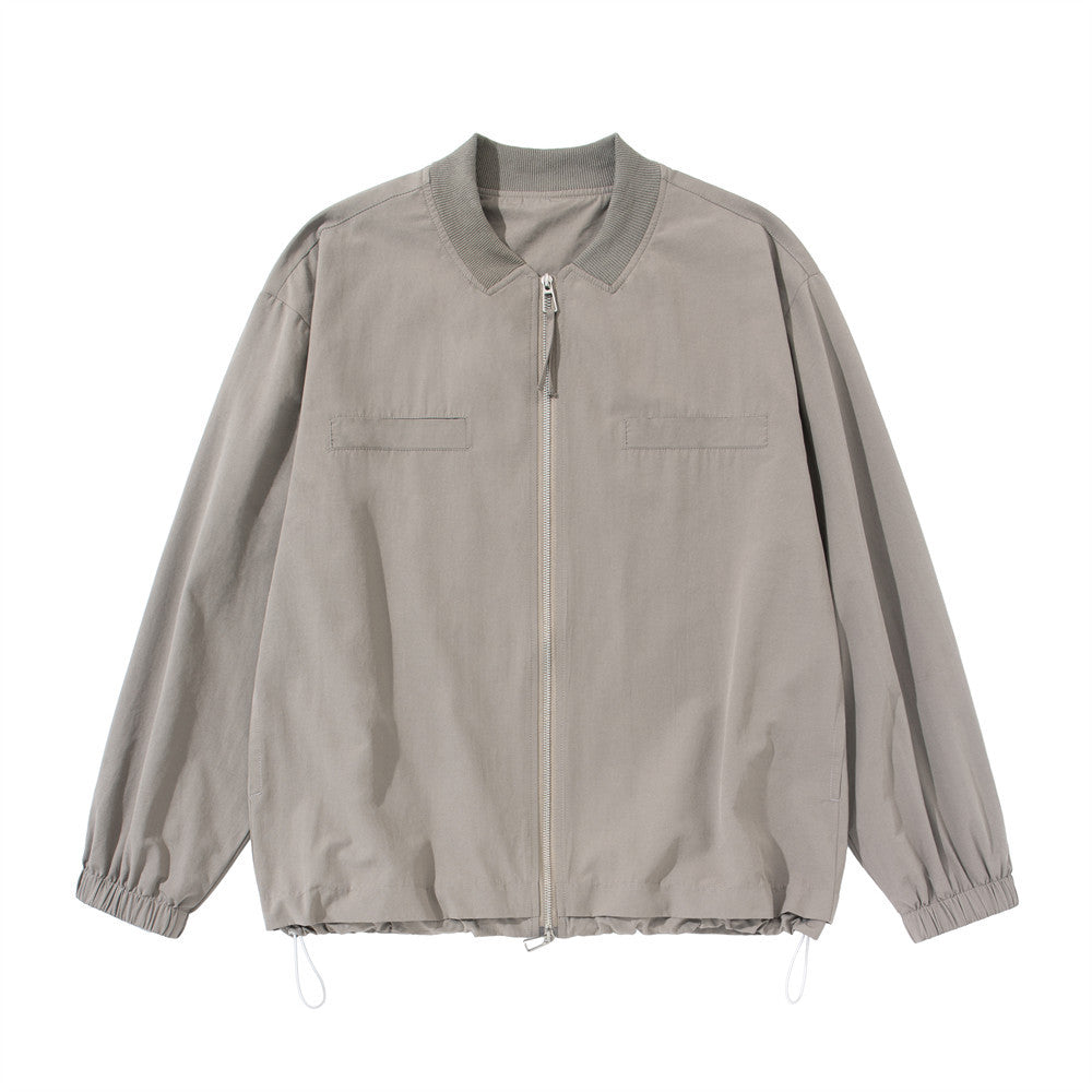 Men's Oversized Stand-Collar Zip-Up Jacket with Drawstring Hem