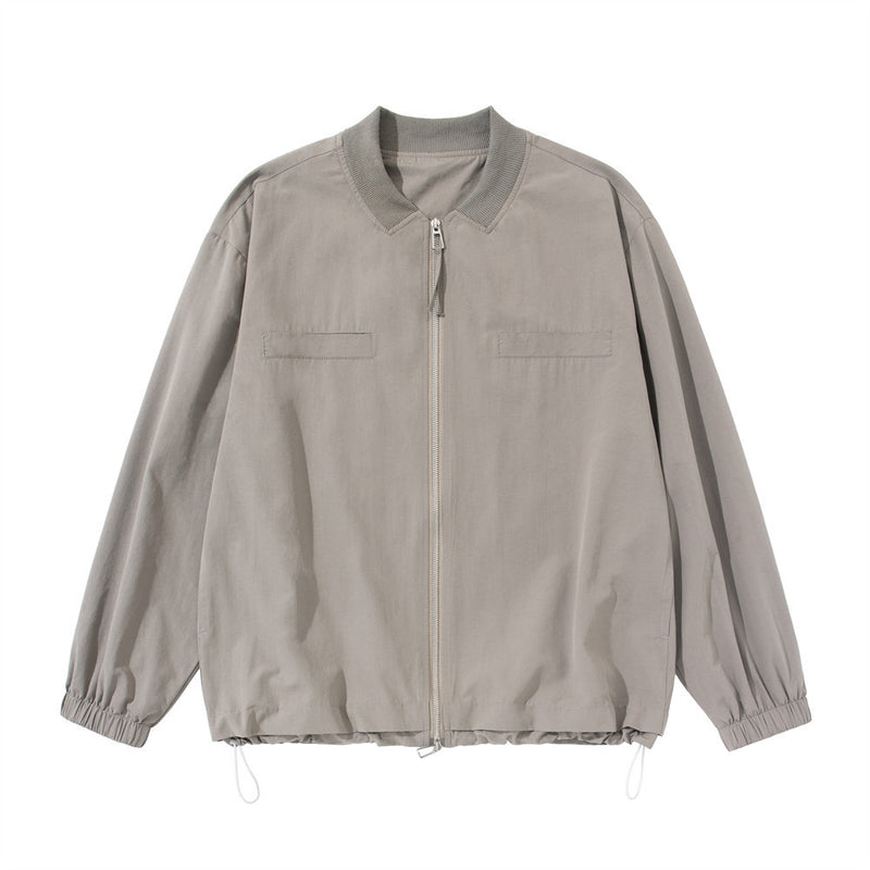 Men's Oversized Stand-Collar Zip-Up Jacket with Drawstring Hem