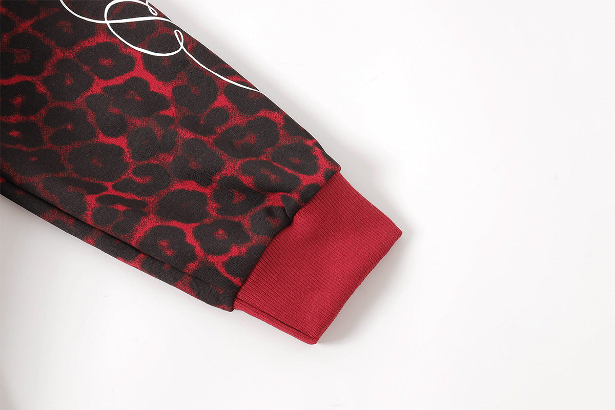 Veste hoodie zippée à motif léopard – Imprimé animal rouge et noir oversize avec