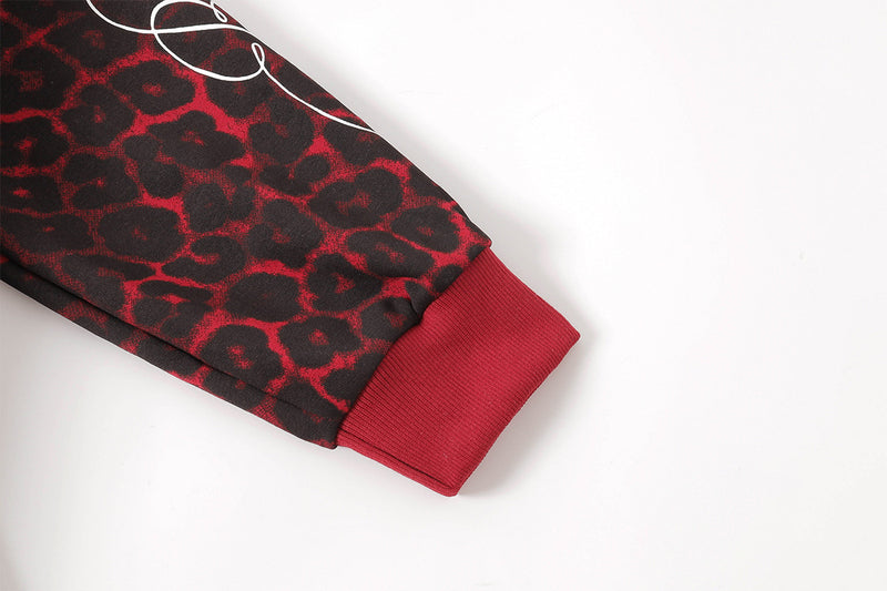 Veste hoodie zippée à motif léopard – Imprimé animal rouge et noir oversize avec