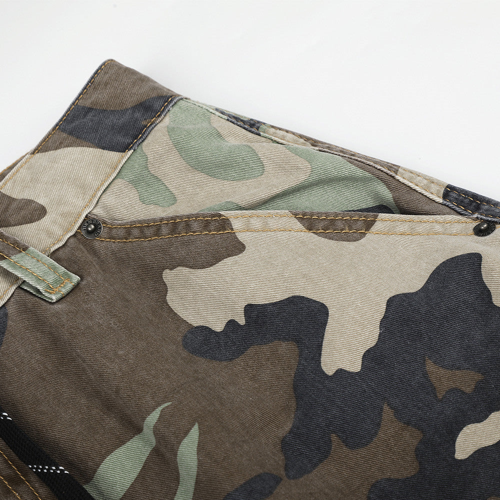 Camo & Leopard Patchwork Wide-Leg Cargo Pants