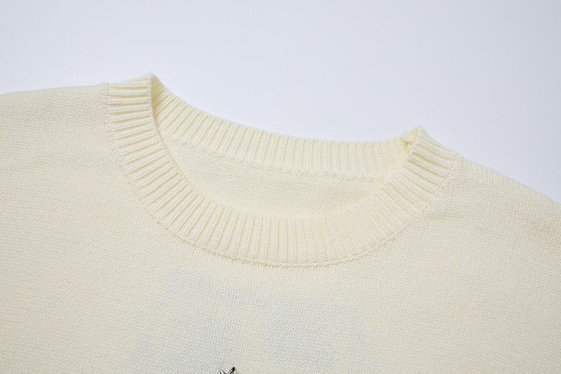 Gothic-Cross-Jacquard-Strickpullover mit Rundhalsausschnitt – Oversized