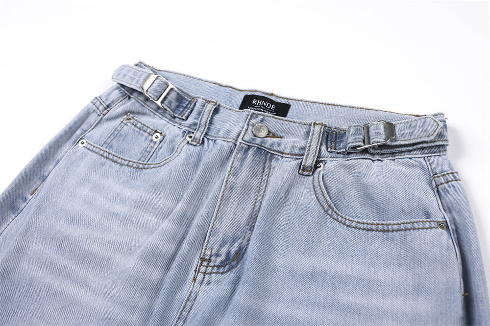 Vaqueros wide-leg de lavado claro – Pantalones vaqueros vintage de corte recto y baggy para hombre