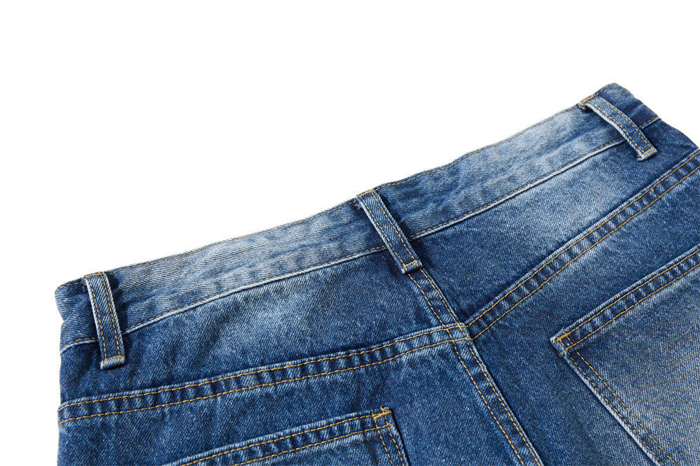Baggy-Jeans mit weitem Bein – Knopfleiste, gewaschenes Dunkelblau, gerader High-Street-Schnitt