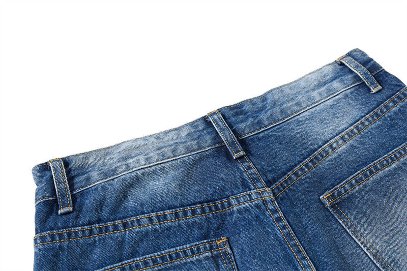 Baggy-Jeans mit weitem Bein – Knopfleiste, gewaschenes Dunkelblau, gerader High-Street-Schnitt