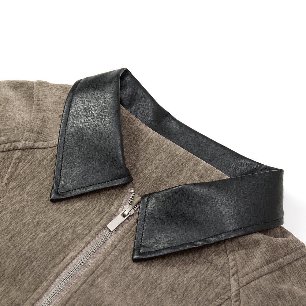 Blouson bomber homme en velours, col en similicuir et grandes poches