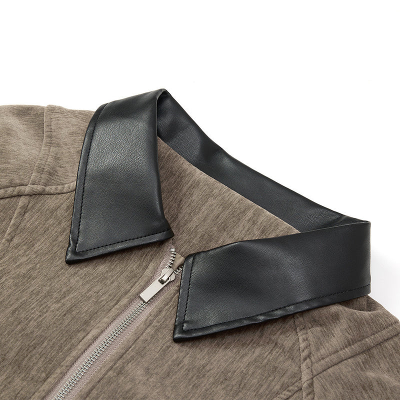 Blouson bomber homme en velours, col en similicuir et grandes poches