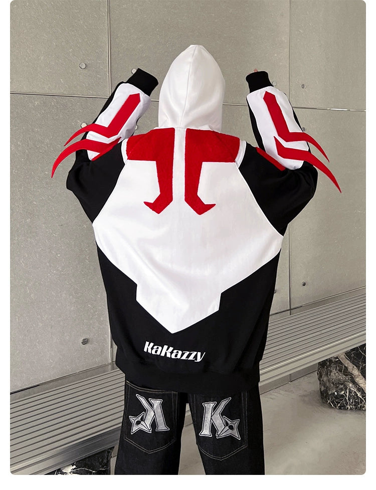 Superhero-Inspired Hoodie - 400GSM Oversized Black, Red, and White Zip-Up Streetwear Sweatshirt