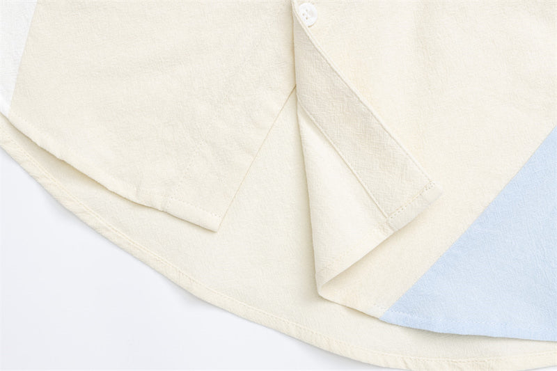 Chemise oversize boutonnée à manches longues, colorblock chien cartoon – Coupe décontractée