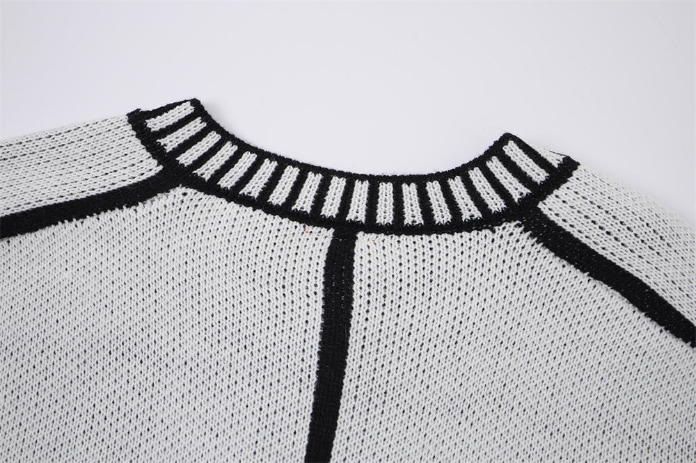Men's Contrast Trim Knit Cardigan – Relaxed Fit Button-Up Sweater