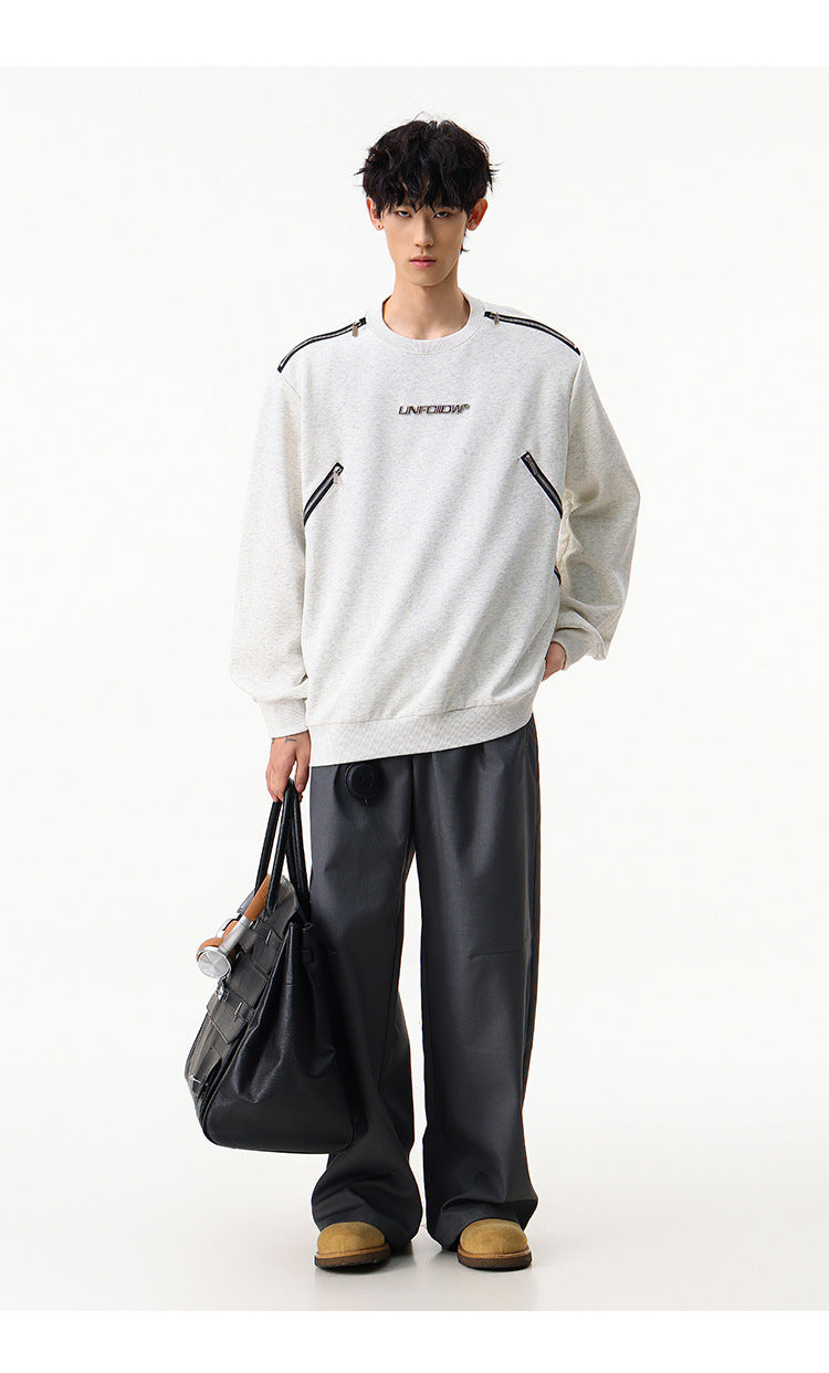Sweat col rond inspiré du style moto avec détail zippé