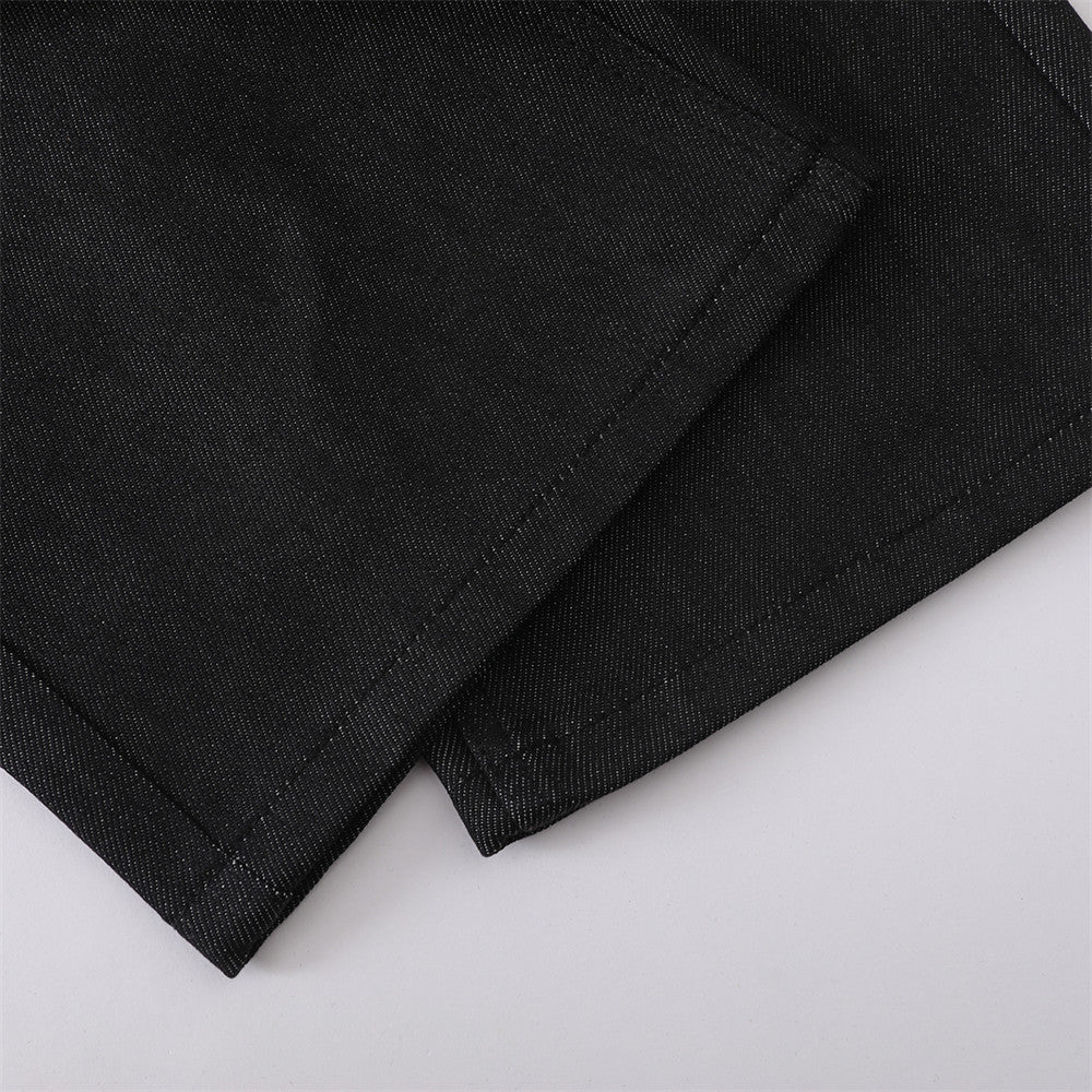 Black Baggy Flare Cargo Jeans – Wide Leg Denim with Rivet & Patch Detail