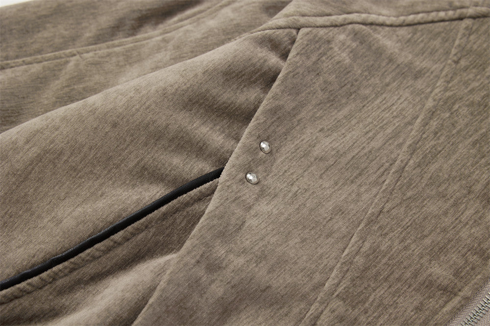 Blouson bomber homme en velours, col en similicuir et grandes poches