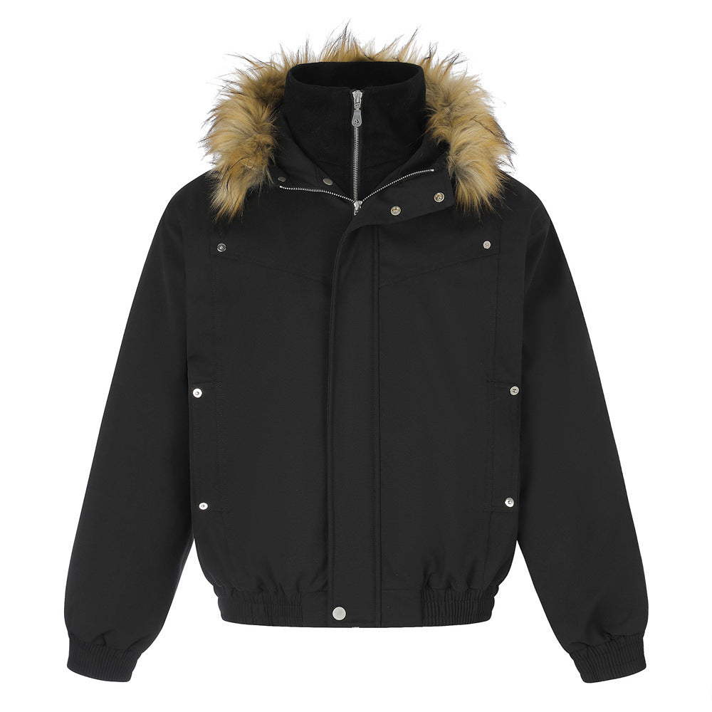 Pufferjacke mit Kunstfellbesatz und Lagenoptik – Übergroßer Wintermantel für Herren
