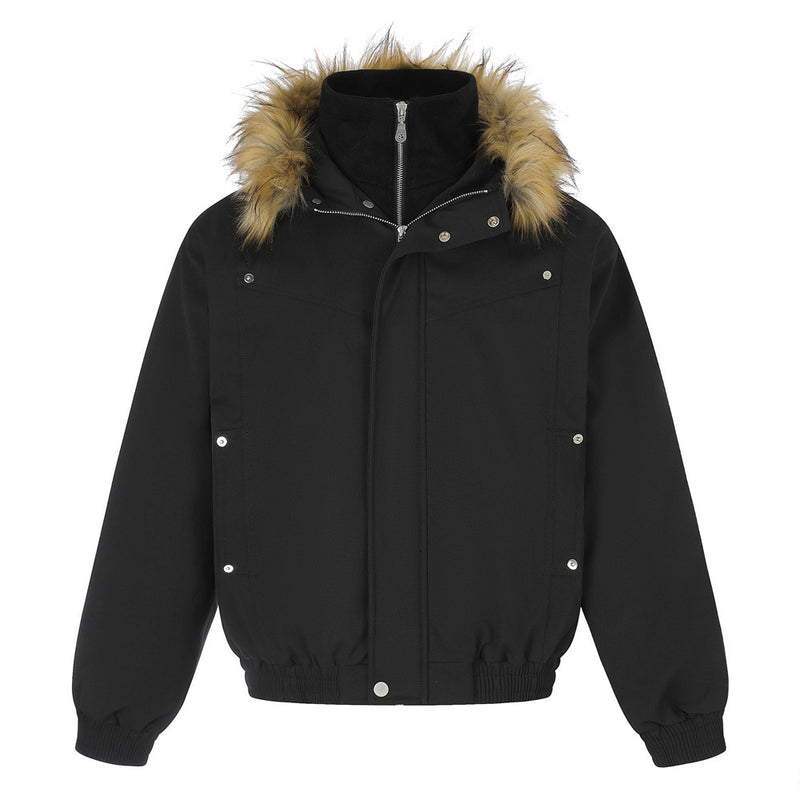 Pufferjacke mit Kunstfellbesatz und Lagenoptik – Übergroßer Wintermantel für Herren