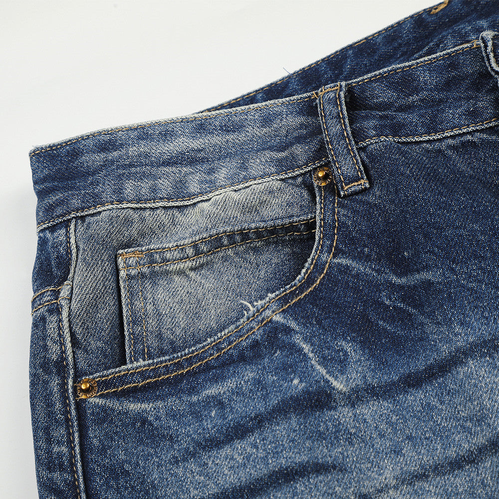 Wide Leg Distressed Jeans – Men's Vintage Wash Flare Denim Pants