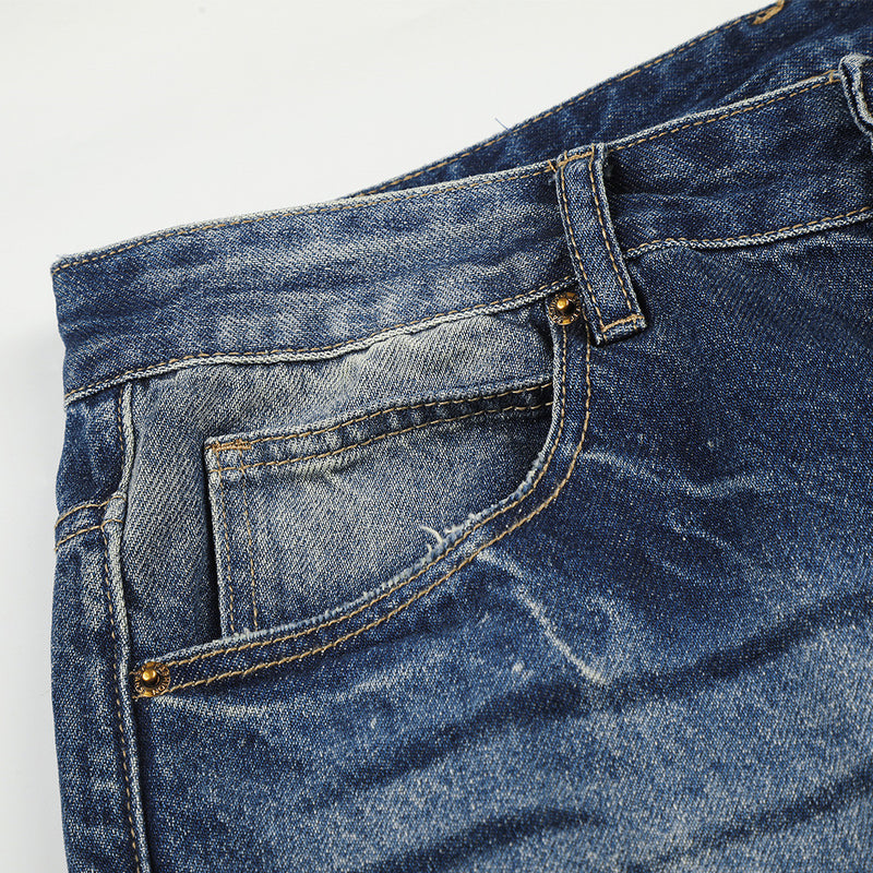 Wide Leg Distressed Jeans – Men's Vintage Wash Flare Denim Pants