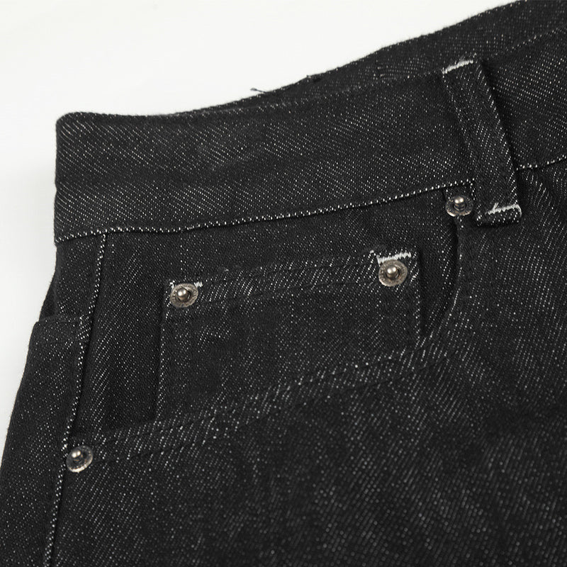 Jean barrel à jambes larges avec imprimé étoiles et script – Denim noir