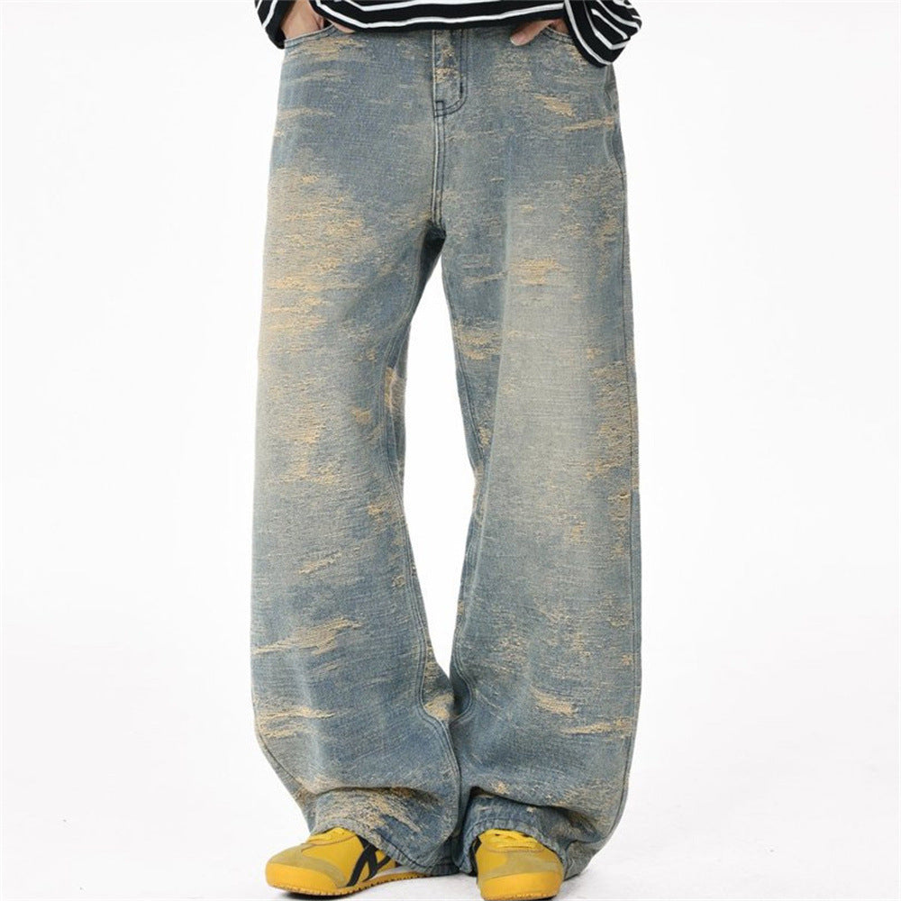 Vintage Baggy Jeans Men – Heavy Distressed Wide-Leg Straight Denim Pants