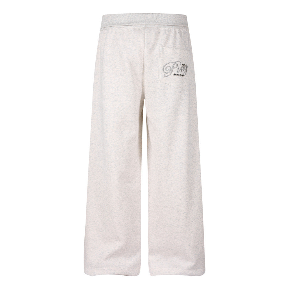 Pantalon de survêtement homme à jambes larges avec broderie 3D et clous argentés – Coupe décontractée