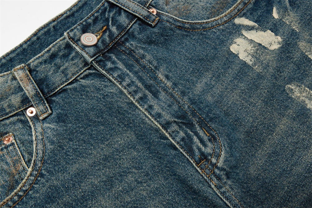 Baggy Fit Jeans Men – Distressed Vintage Wash Wide Straight-Leg Denim