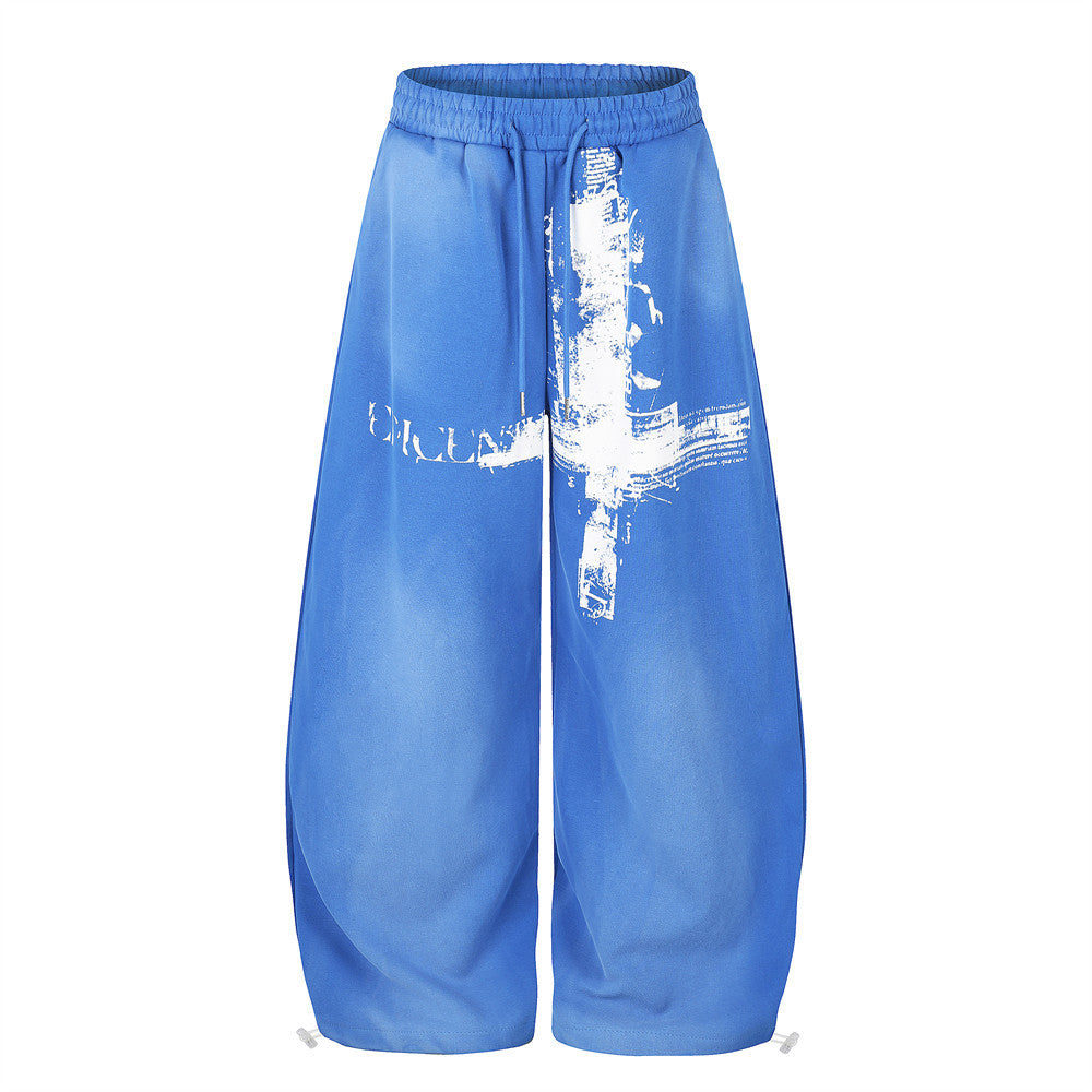Cross Graphic Wide-Leg Sweatpants – Men's Baggy Drawstring Lounge Pants
