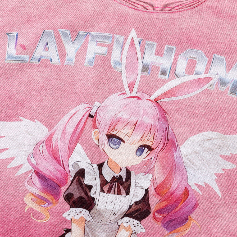 Camiseta gráfica rosa para hombre – Camiseta extragrande lavada al ácido con ángel maid de anime