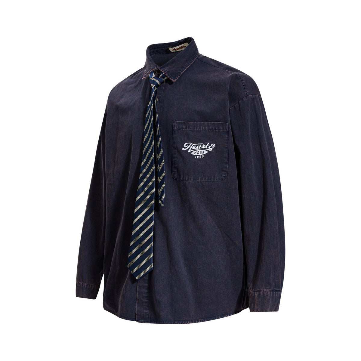 Tan Long Sleeve Shirt with Detachable Tie – Heart & Hook Embroidered Campus