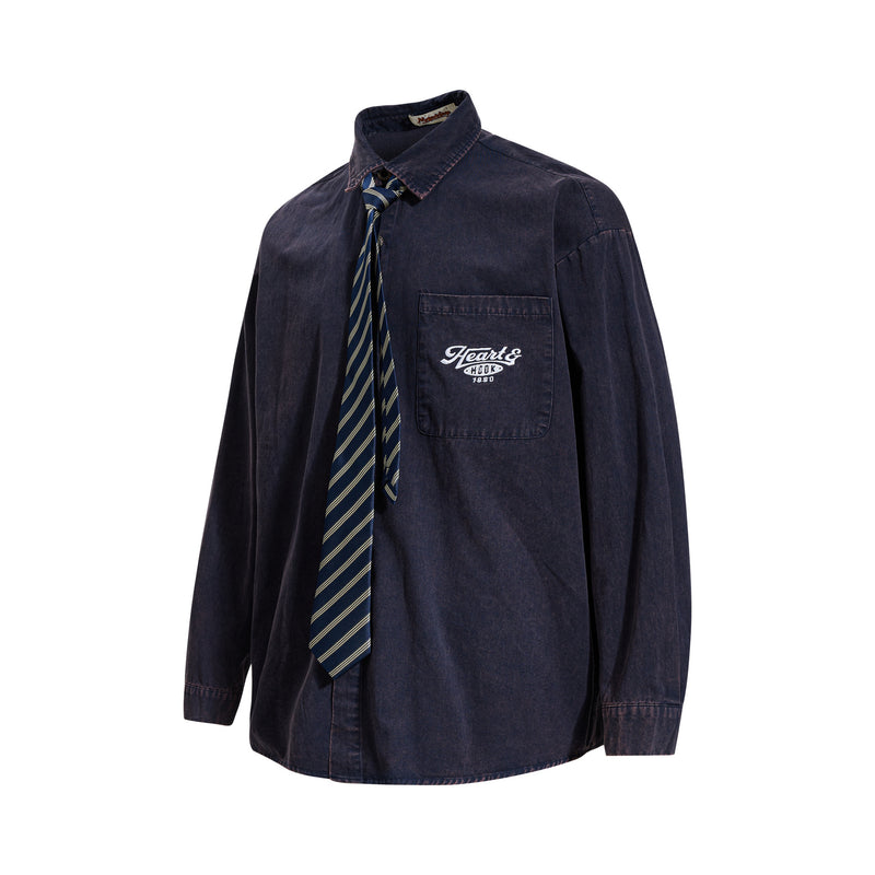 Tan Long Sleeve Shirt with Detachable Tie – Heart & Hook Embroidered Campus