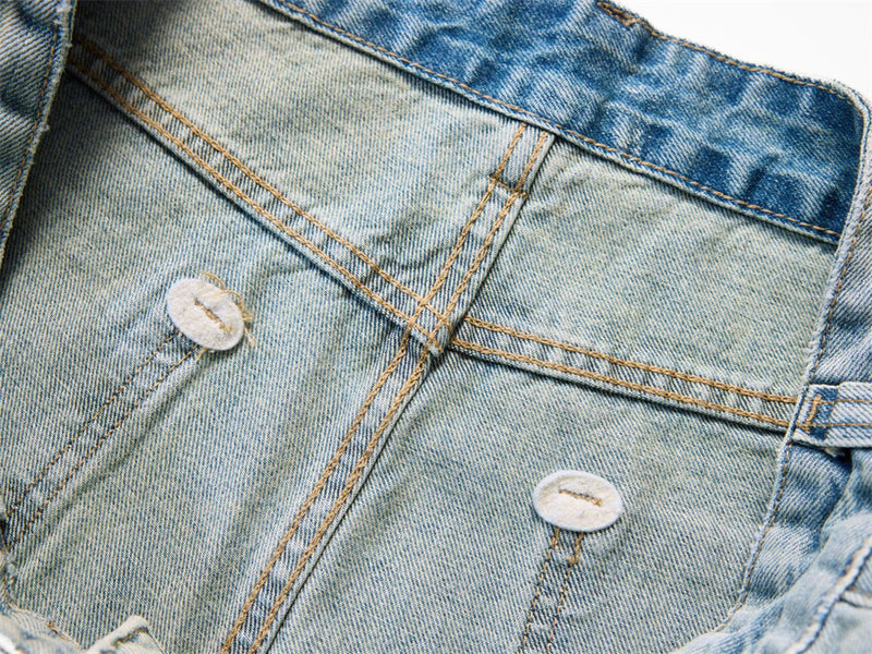 Wide-Leg Distressed Jeans – Light Wash Vintage Ripped Straight Denim
