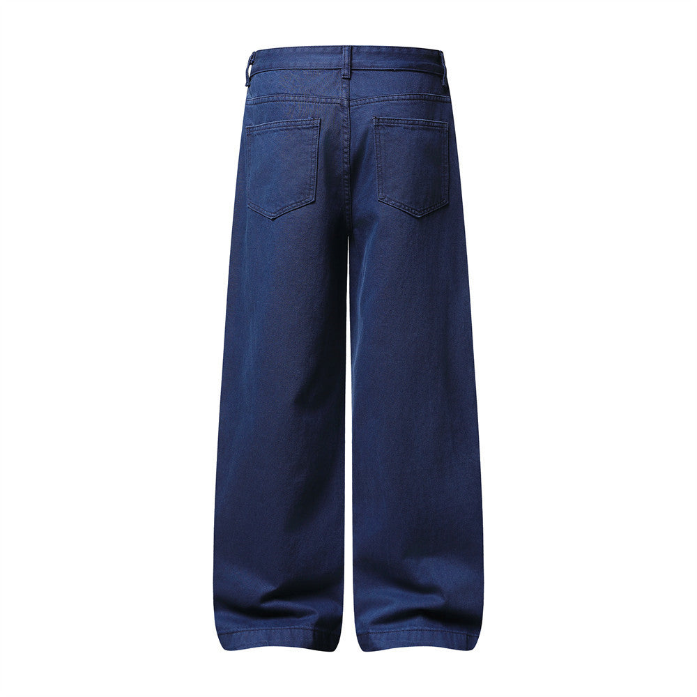 Wide-Leg Pleated Trousers – Men's High-Street Solid Color Straight-Cut Pants