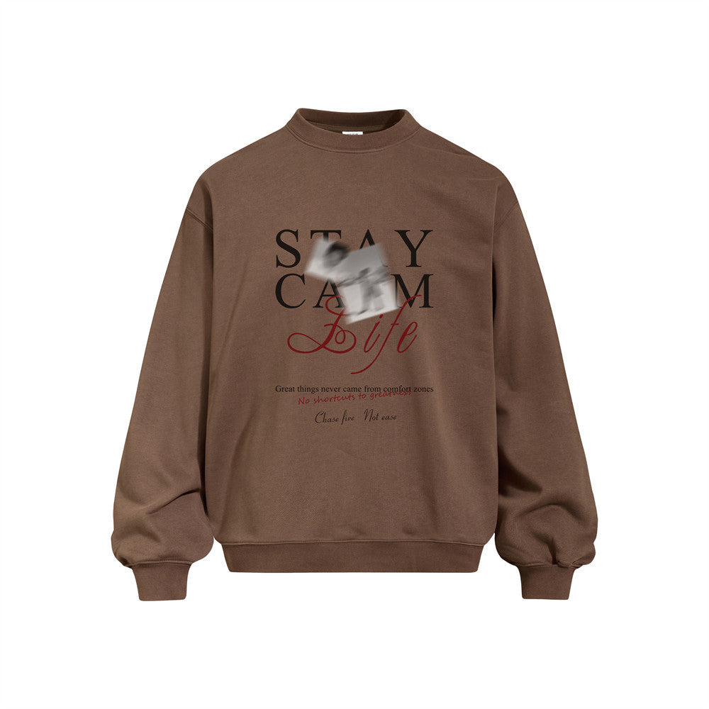 Stay Calm Life Graphic Crewneck Sweatshirt – Oversized Streetwear Pullover