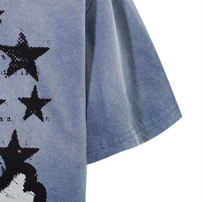 Tee-shirt graphique vintage délavé à l’acide – Imprimé étoiles Reset, coupe oversize