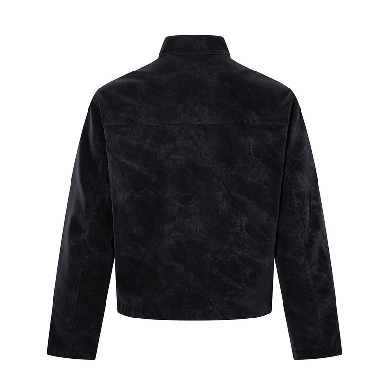 Double-Breasted Stand Collar Jacket – Vintage Washed Black