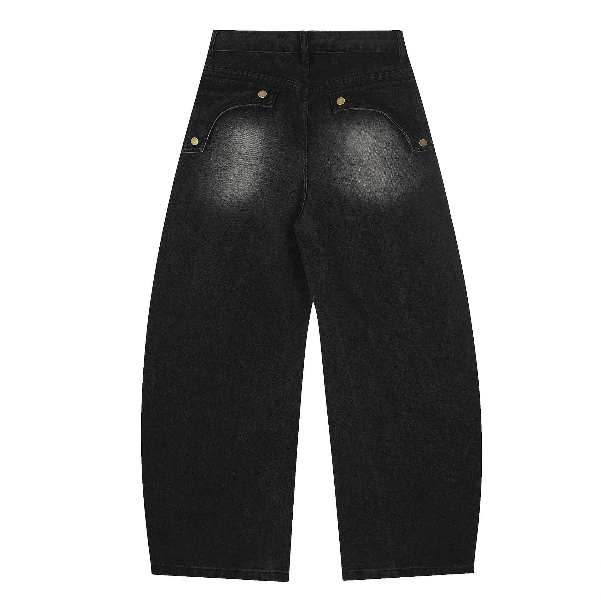 Baggy Jeans with Celestial Embroidery, Raw-Edge Seam & Wide Leg — Unisex Vintage