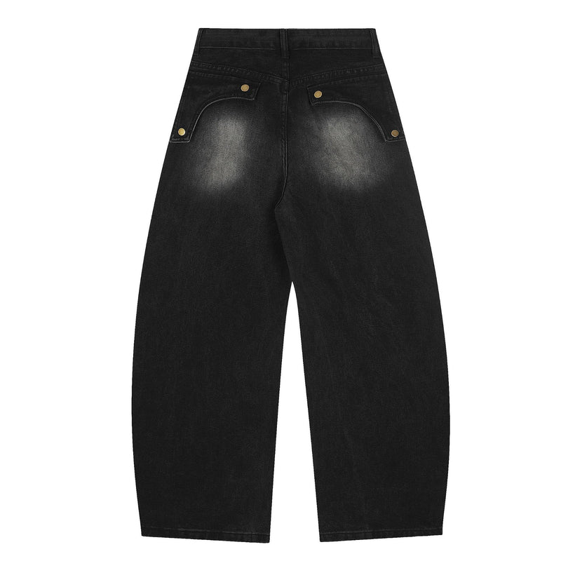 Baggy Jeans with Celestial Embroidery, Raw-Edge Seam & Wide Leg — Unisex Vintage