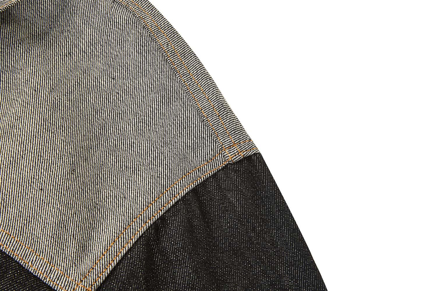 Veste en jean bicolore à empiècements contrastants – Coupe carrée