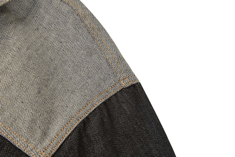 Veste en jean bicolore à empiècements contrastants – Coupe carrée